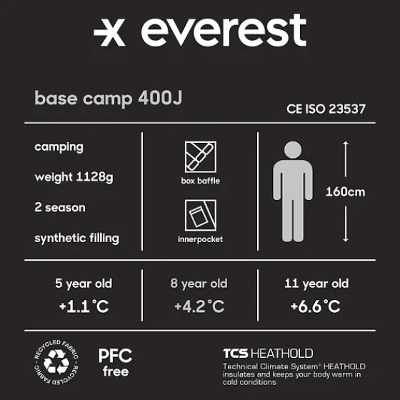Sovsäckar>Everest Outdoor J Base Camp 400 DARK ORANGE/BLACK