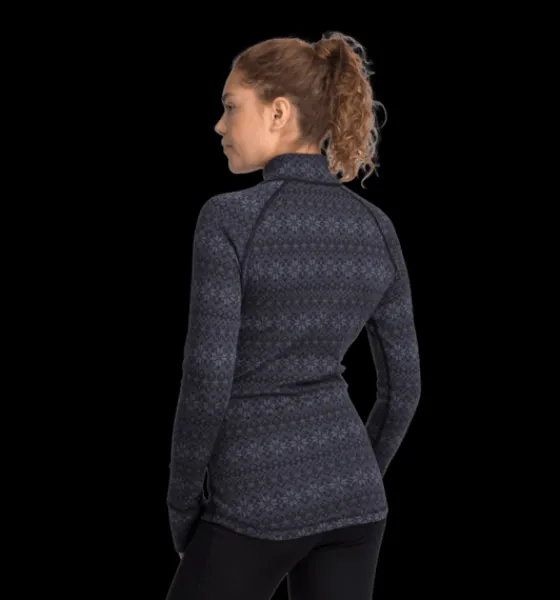 Tröjor & T-Shirts>Everest Outdoor W Wool Uw Half Zip BLACK/GREY PATTERN