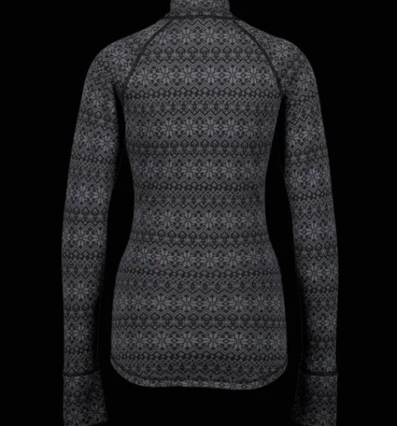 Tröjor & T-Shirts>Everest Outdoor W Wool Uw Half Zip BLACK/GREY PATTERN